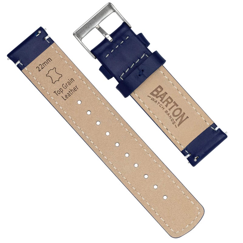 BARTON WATCH BANDS Quick Release Top Grain Leather Watch Band Strap, Navy Blue Leather/Linen White Stitching, 22mm - Image 4